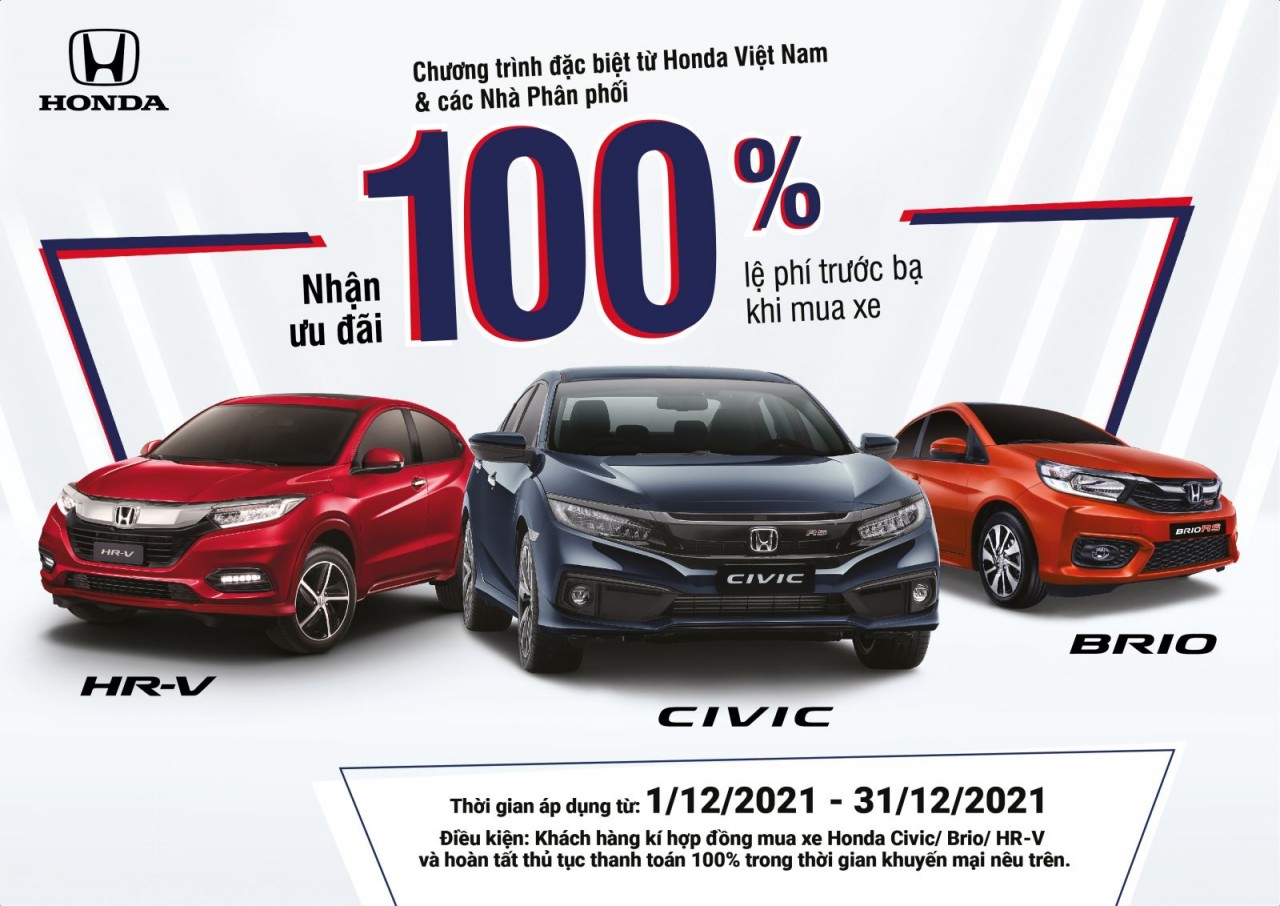 Honda ưu đãi 100% lệ phí trước bạ khi mua Civic, HR-V và Brio Honda ưu đãi 100% lệ phí trước bạ khi mua Civic, HR-V và Brio