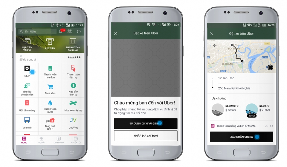 thanh toan chuyen di uber bang vi dien tu momo nhu the nao
