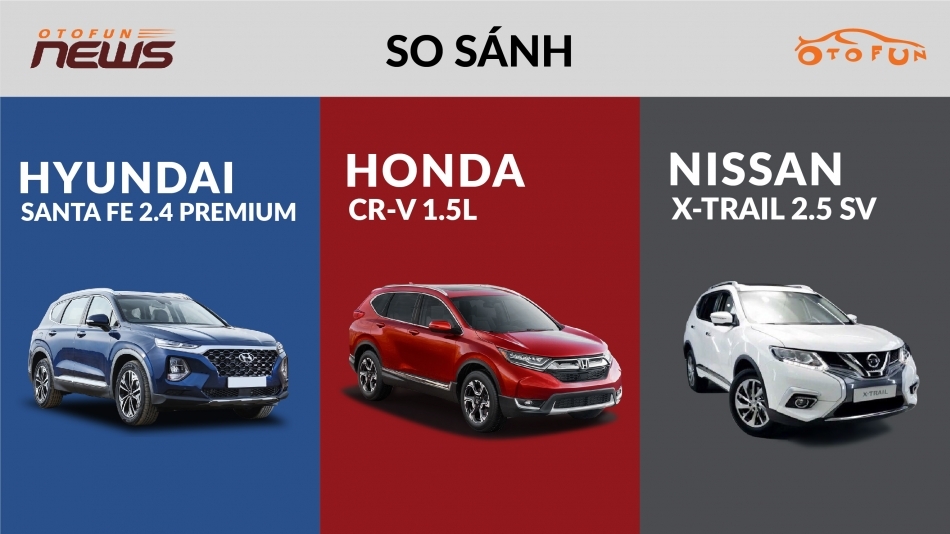 So sánh Hyundai Santa Fe, Honda CR-V và Nissan X-Trail