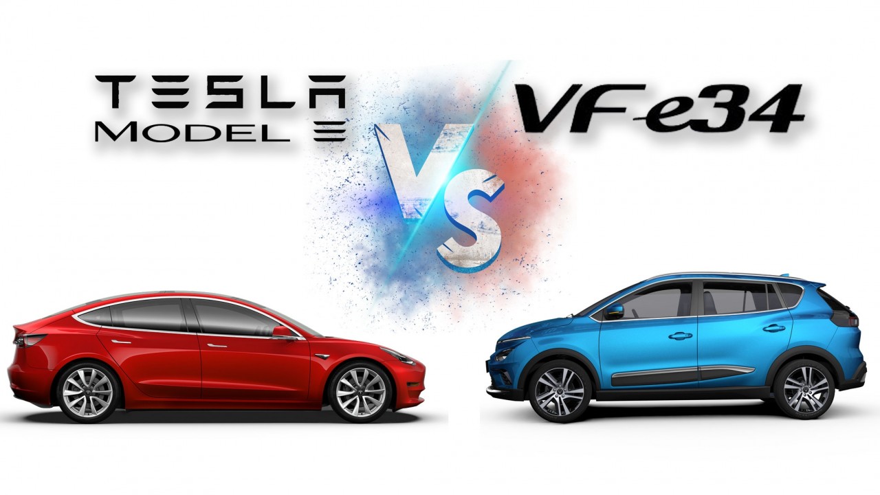 So sánh xe điện Vinfast e34 và Tesla Model 3