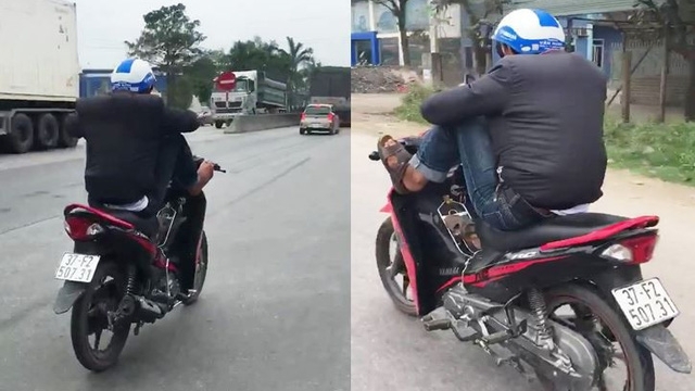 Nghệ An: Phạt nặng nam thanh niên lái xe máy bằng chân trên QL1
