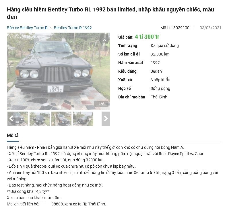 Chiếc Bentley RL Turbo đặc biệt rao bán gần 5 tỷ đồng