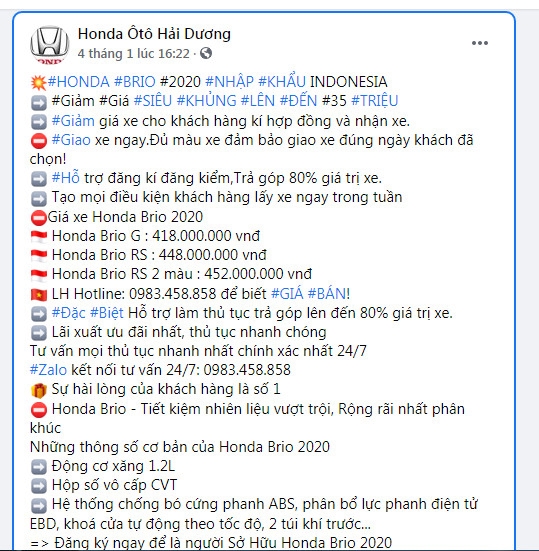 Honda Brio giảm giá đến 35-40 triệu dịp cận Tết