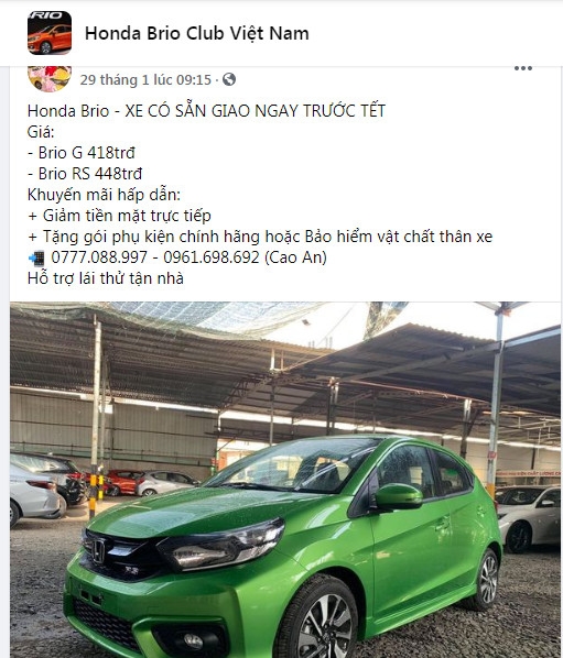 Honda Brio giảm giá đến 35-40 triệu dịp cận Tết