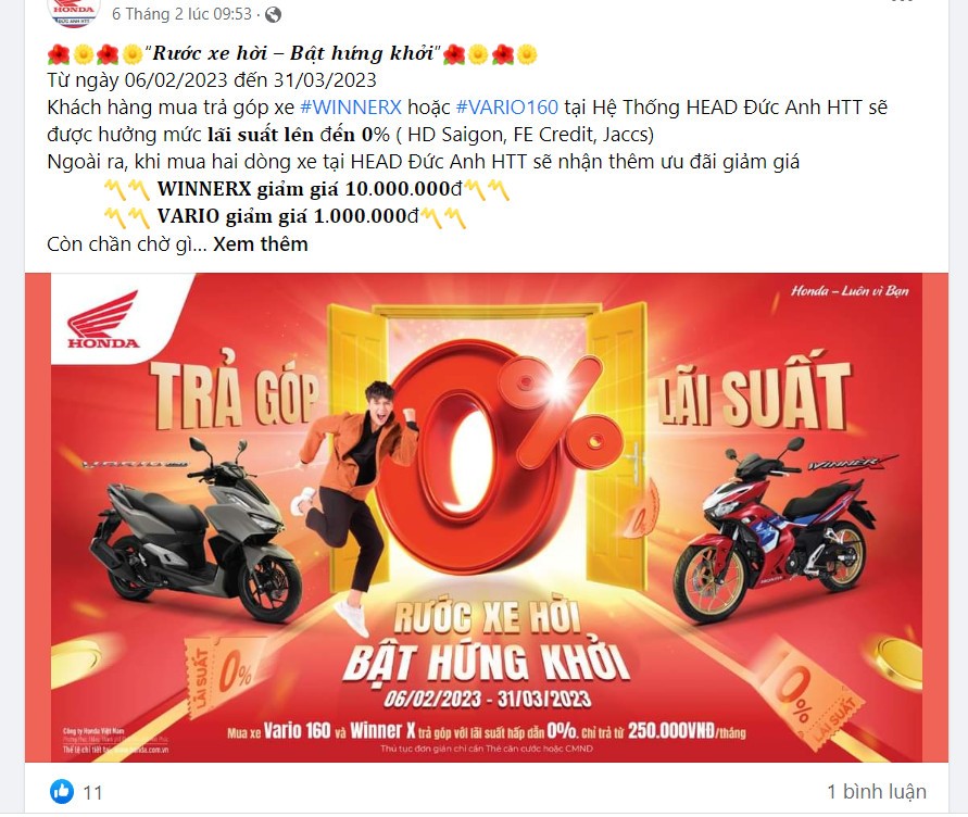 Bán chậm, Honda Vario 160 giảm giá nhẹ tại đại lý