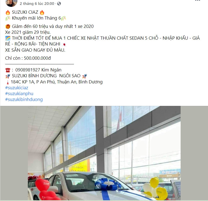 Suzuki Ciaz giảm giá 60 triệu tại đại lý