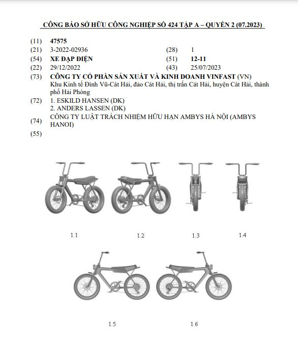 Ba mẫu xe đạp trợ lực điện VinFast đăng ký bảo hộ kiểu dáng tại Việt Nam