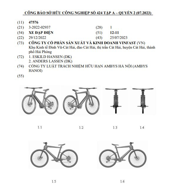 Ba mẫu xe đạp trợ lực điện VinFast đăng ký bảo hộ kiểu dáng tại Việt Nam