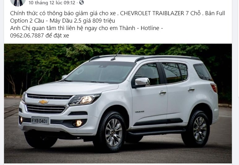 Chevrolet Trailblazer xả kho, giảm kịch sàn gần 260 triệu đồng