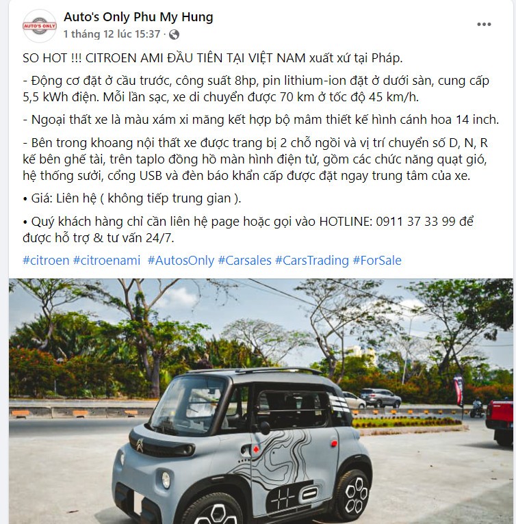 Xe điện Citroen Ami về nước, báo giá 300 triệu gây sốt thị trường Việt