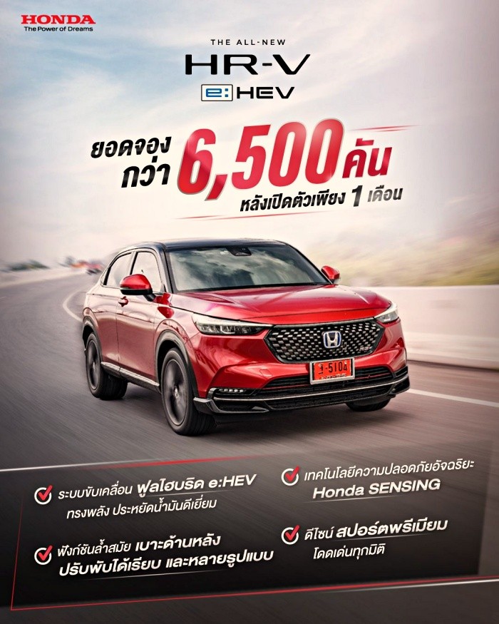 Honda HR-V 2022 chốt hơn 6.500 đơn đặt hàng chỉ sau hơn 1 tháng ra mắt tại Thái Lan