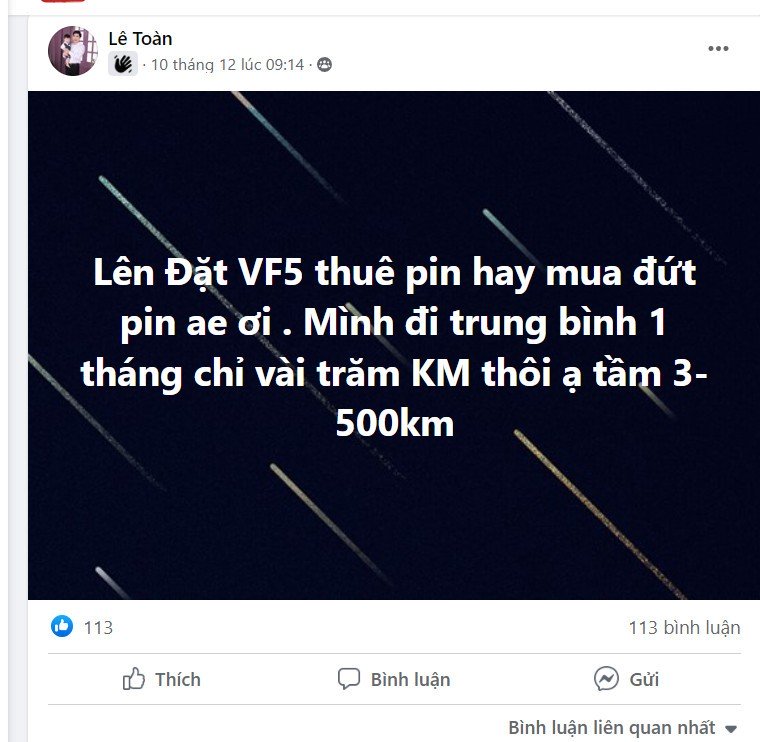 Mua VinFast VF5, nên đặt mua đứt pin hay thuê pin?