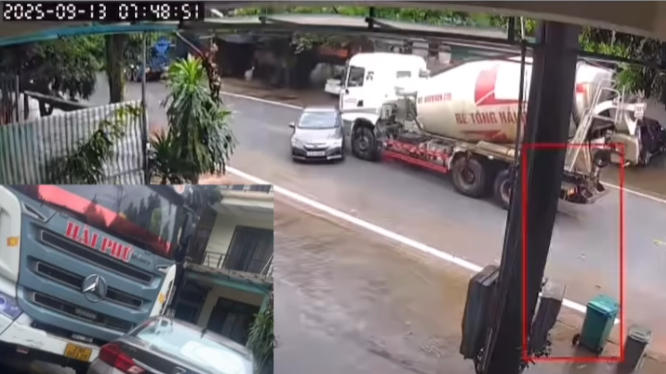 Người lái xe máy phản xạ nhanh, tránh xe bồn đang ủi xe tập lái trên đường