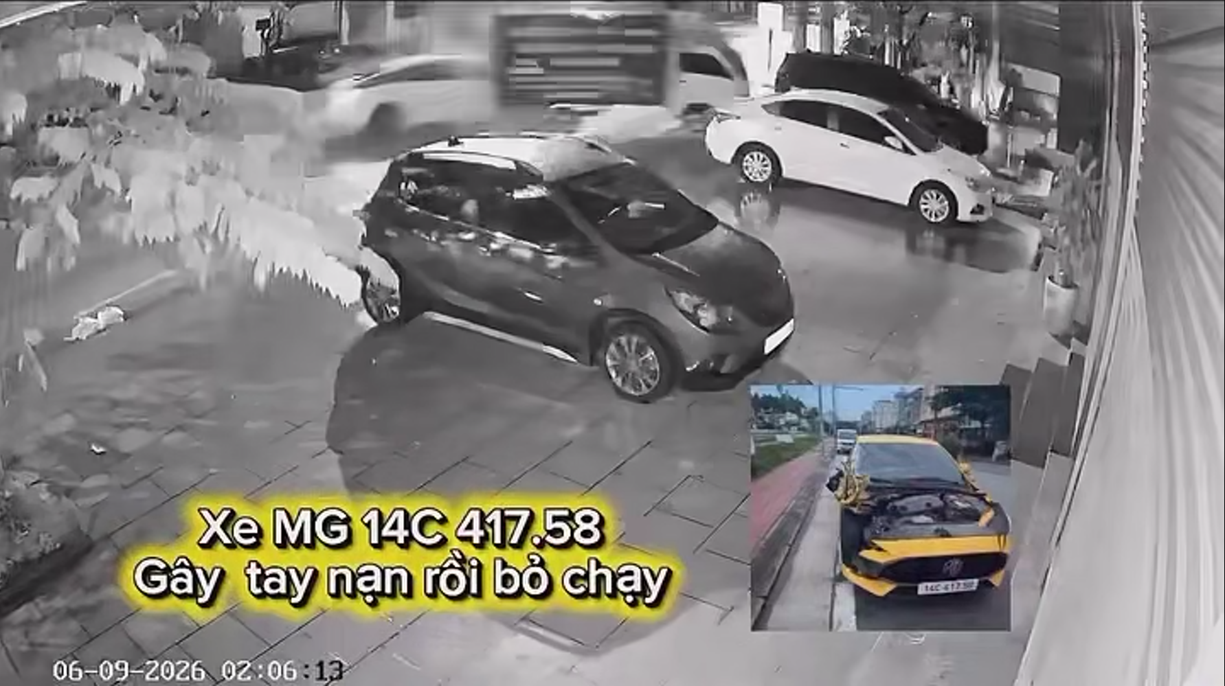 Ô tô phóng nhanh tông trúng xe tải đỗ ven đường, lao lên vỉa hè húc nhẹ đuôi xe con
